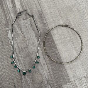 Diamond and emerald statement necklace and adjustable choker necklace